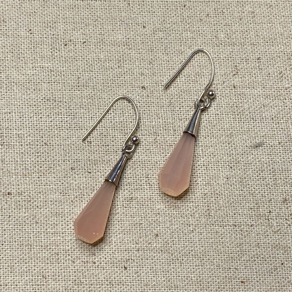 💛 Handmade Unique 925 Pink Chalcedony Drop Earrings - Picture 1 of 5